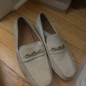 Coach Men's Taupe Suede Loafers with Gold Chain Detail